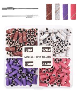 BELICOO 220 Stück Schleifhülsen Nagelfräser für Nageldesign und -kunst mit 80/120/180/240 Grit und 2 Stück 3,1mm Nagelbo