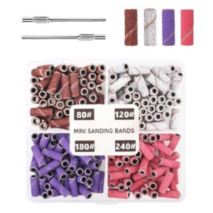 BELICOO 220 Stück Schleifhülsen Nagelfräser für Nageldesign und -kunst mit 80/120/180/240 Grit und 2 Stück 3,1mm Nagelbo