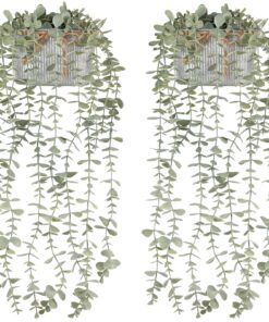 Mkono Künstliche Hängepflanzen im Bauernhaus, rustikal künstlicher Eukalyptus für Wohnraumdekoration, 2ierzinkte Töpfe