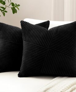 Sungeek 2er Set Cord Kissenbezüge, Windmühle Streifen Muster für Wohnzimmer (60x60cm, Schwarz) Deko Zierkissenbezüge
