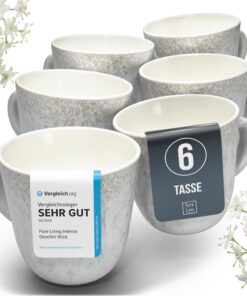 Steingut Kaffeetassen 6 Personen, Stylisches Tee- und Kaffeebecher Set, Pure Living Beige