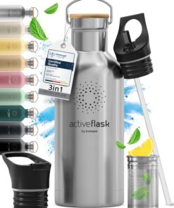 Trinkflasche Edelstahl BPA-frei für Kinder Fahrrad- und Sportgebrauch mit Infuser und 3 Deckeln - Auslaufsicher und Kohl