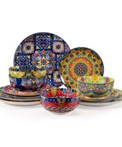 Sweejar Home Keramik-Geschirr-Set für Küchen- und Dinner-Belange, Bohemian-Stil, 12-teilig, spülmaschinen- und mikrowell