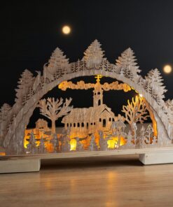 Spetebo Warmes Weißes Lichterbogen Winterdorf 10 LED Batteriegetrieben 40x27cm Weihnachtsdekoration Tisch Fenster Aufste