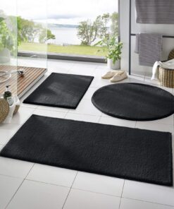 Taracarpet Badematte Fiona - rutschfest, waschbar, sehr weich und als Set kombinierbar - Uni Schwarz 060x120 cm