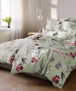 Blumen Bettwäsche 4-teilig 135x200 cm - Traumhaft weich, Baumwollkern, YKK-Reißverschluss, OEKO-TEX, grün, Kissenbezüge