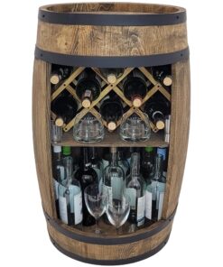 Weeco Fassbar mit Weinhalter - Holzfass Hausbar für Whisky und Wein - Perfekt für Minibar und Tonnaubar 80x50cm | Weeco