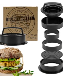 Burgerpresse mit 100 Blatt Burger Papier und Rezepten für beste Hamburger für Familien mit XXL Patty