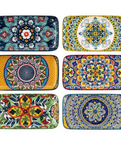 HENXFEN LEAD Porzellan Servierplatten 8 Inch Rechteckig, Bohemian Floral Design 6 Farben für Sushi & Vorspeisen