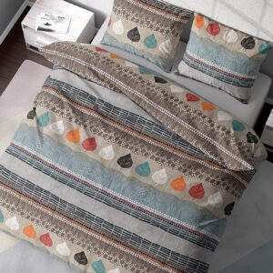 DILIOS Atmungsactive Baumwoll Bettwäsche-Sets - 135x200 cm, Braun Blau, Bügelfrei und Weich mit Reißverschluss