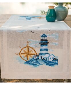 VERVACO Kreuzstitch Stickpackung für Erwachsene MARINE Vorgedruckte Tischläufer DIY Basteln ca. 40 x 100 cm Tischstickse