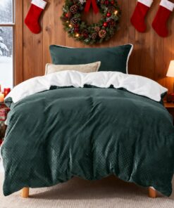 BEDSURE Flauschige Bettwäsche 135x200 Dunkelgrün für Einzelbett - Warme Waffelpique-Winterbekleidung mit Reißverschluss,