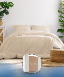 Samthus Bettwäsche - Oeko-Tex Made In Green - Himmlisch weicher Schlaf - Baumwolle Satin - Duvet Cover Beige + Kissenbez