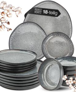 Moritz & Moritz ORGANIC 18-teiliges Geschirrset für 6 Personen - Elegantes Teller Set aus hochwertigem Steinzeug - Auswe