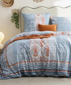 BEDSURE Baumwoll Bettwäsche-Sets - Blau Boho Muster für Wendebetten 155x220 cm 3-teilig mit ÖKO-TEX Reißverschluss