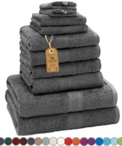 Green Mark Handtuch-Set mit 10 Teilen – 100% Baumwolle – Anthrazitgrau OEKO-TEX STANDARD 100 – für die ganze Familie – z