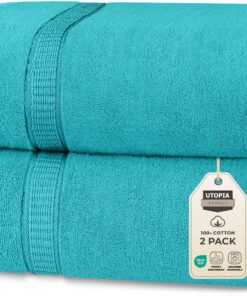 Utopia 2er Badetücher Groß aus Baumwolle mit Aufhänger, OEKO-TEX MADE IN GREEN, Familienşaune
