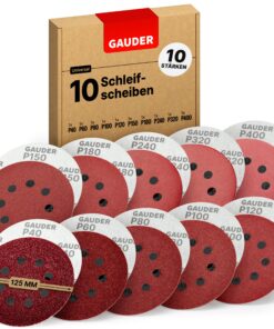 GAUDER Schleifscheiben-Set für Exzenterschleifer - 8 Loch Schleifblätter rund - 10 Stück 40-400 Körnung