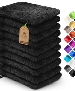 NatureMark 10er-Pack Waschhandschuhe aus Frottee – 100% Baumwolle, weich & robust, Schwarz 15×21 cm