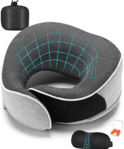 Acacomft Nackenkissen Flugzeug, Memory Foam Reisekissen (Hellgrau) Acacomft Verstellbares & Kompaktes Flugzeugkissen m