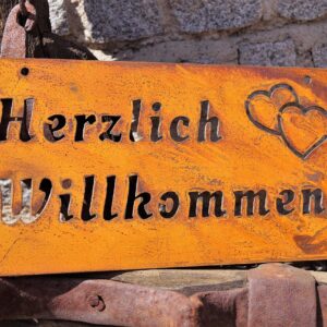 Rostalgie Edelrost Schild für Garten: Herzlich Willkommen - 30 x 15 cm - Wanddeko für Liebhaber des Edelrostes
