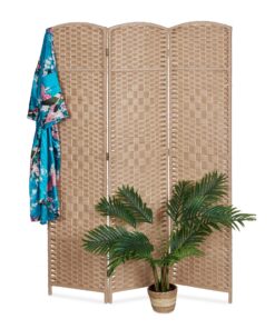 Relaxdays Faltbar Raumtrenner, 3-teilig, für innen, Holz und Papierseil, 170x120cm, Naturdesign