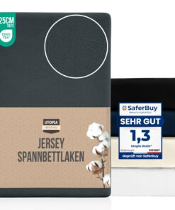 Utopia Bedding Jersey Spannbettlaken Anthrazit 140x200cm - 25cm, Baumwollmischung für dicke Matratzen,Comfort-Polsterver
