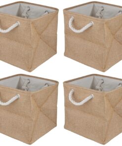 4 Stück Braun Aufbewahrungsbox aus Leinen, 28 x 28 x 28 cm, perfekt für Wohnzimmer und Schlafzimmer, mit Griften und vie