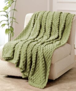FY FIBER HOUSE Salbeigrüne Kuscheldecken, extra weiche Mikrofaser Flausch, leicht und gemütlich für Büro, Sessel und Cam