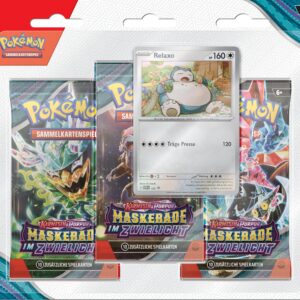 Pokémon Sammelkartenspiel 3er-Pack-Blister Karmesin & Purpur: Relaxo - Maskerade im Zwielicht
