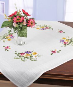 STIEFMÜTTERCHEN Paradies/Blumen Stickset für Erwachsene: Komplettes Vorgezeichnetes Tischdecken Set Stickpackung STIEF
