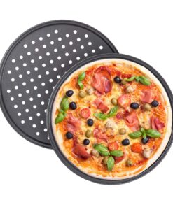 Relaxdays Antihaft Pizza & Flammkuchen Knusperblech, 2er Set, ∅ 32 cm, grau, Anthrazit