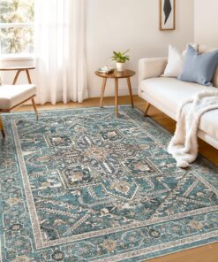 WITSHOCK Boho Wohnzimmerteppich 150x200cm Mattes Blaugrün, Waschbar, Rutschfester, OEKO-TEX, Wohnzimmer & Schlafzimmer W