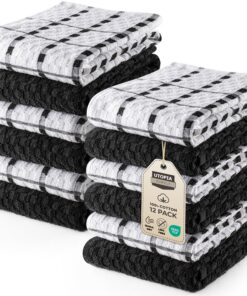 Utopia Towels 12er Pack Geschirrtücher Schwarz und Weiss 38 x 64 cm Maschinenwaschbar OEKO-TEXMade in Green