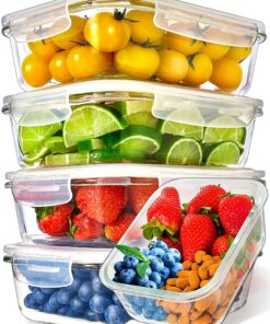 5er Pack Glas Frischhaltedosen - Meal Prep Boxen - Spülmaschinen- und Mikrowellenkompatibel - Gefrierschrankfest (1060 m