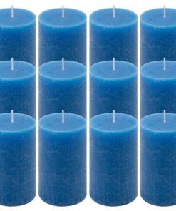 Rustik-Kerze blau, 12 Stck, 11,5 cm Höhe, 6,8 cm Ø, lange Brenndauer, Weihnachts- und Hochzeits-Deko