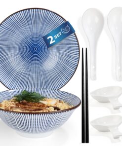 Urban Lifestyle Ramen Schüssel Set für 2 Personen aus Porzellan 20cm Füllmenge 0,8-1 L Pho Suppe Bowl Tokusa
