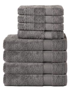 Komfortec 8er Handtuch Set, 100% Baumwolle, Weich und Towel, Groß, Anthrazit Grau | Komfortec 8er Handtuch Set, Frottee