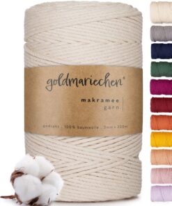 Premium Makramee Garn (Naturell) für DIY Handwerk | 100% Baumwolle | 3mm x 200m | plastikfreie Verpackung | OEKO-TEX STA