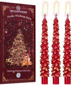 Deco Express Weihnachtsdekoration Kerze Set Rot/Gold 3 Stück Ideal Zum Verschenken