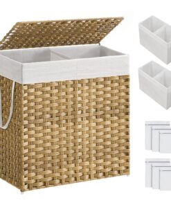 SONG Mik Wäschekorb faltbar, herausnehmbarer Wäschesack aus synthetischem Rattan, für die Wäschesammlung naturfarben LCB