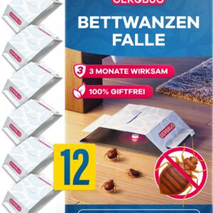 Gerobug Bettwanzenfalle 12 Stück - Chemiefreie Klebefallen zur Früherkennung von Bettwanzen - Effektiv für Haushalte und