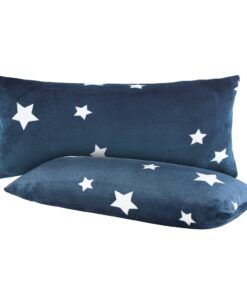 BaSaTex Sterne Flausch Kissenbezüge Winter Comfort Nicky-Teddy Cashmere-Touch | 2er Pack 40x80 cm | Blau
