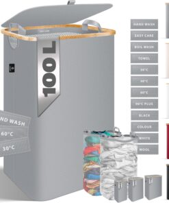 KESSER® Wäschekorb mit Deckel faltbar 100 Liter Wäschebox Wäschetruhe Wäschesortierer Grau | 2x herausnehmbare Wäschesäc