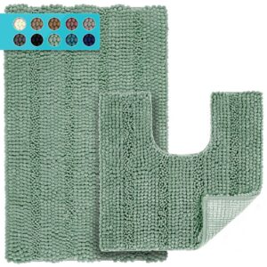JARITTO Badezimmerteppich Set rutschfest für Badewanne, Dusche und Badezimmer & WC Vorleger Blassgrün - 51 x 81 cm + 51