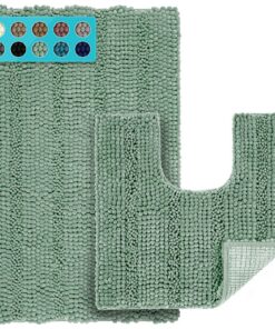 JARITTO Badezimmerteppich Set rutschfest für Badewanne, Dusche und Badezimmer & WC Vorleger Blassgrün - 51 x 81 cm + 51