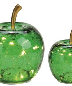 LED Deko Apfel Grün – Glas Äpfel mit Timer & Beleuchtung – Herbst & Weihnachtsdeko (grün) Glas Äpfel Grün mit Timer &
