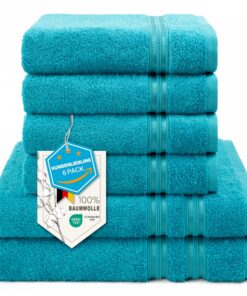 Handtuch Set 6 Teile 100% Baumwolle Türkis Konfektion OEKO-TEX Standard 100 Qualität Badetücher 70x140 cm & Handtücher 5