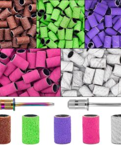 300 Stück Schleifhülsen für Nagelfräser, 80/120/150/180/240 Körnung, perfekt für Gelnägel, Nagellackentfernung, Nageldes