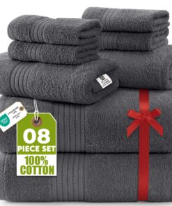 Utopia Towel Set - Baumwoll Handtücher mit Aufhänger - 2 Badetücher, 2 Handtücher & 4 Waschlappen - (Grau) OEKO-TEX STAN